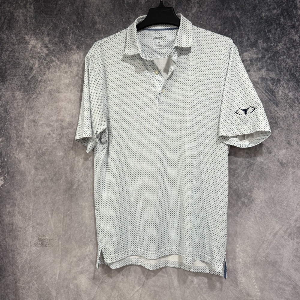 Johnnie-O Polo Shirt Mens Medium White Geometric Golf Performance Longhorn